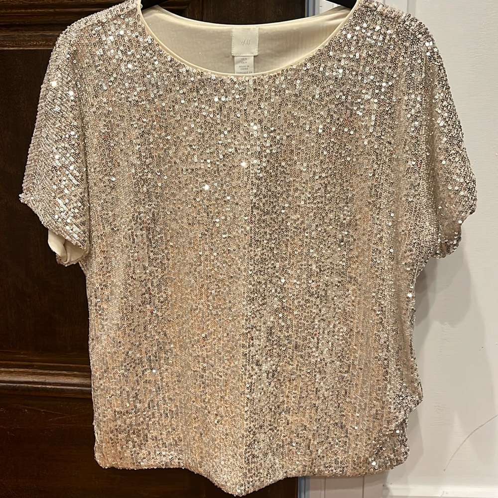 Size small champagne gold/silver short sleeve top
